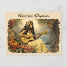 Carte postale de voyage de fille de guitare hawaïe