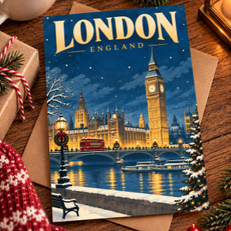 Carte postale de voyage de Noël vintage Londres An
