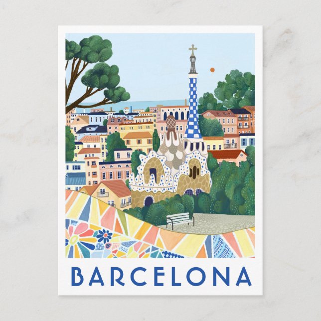 Carte postale de voyage illustrée de Barcelone Esp (Devant)