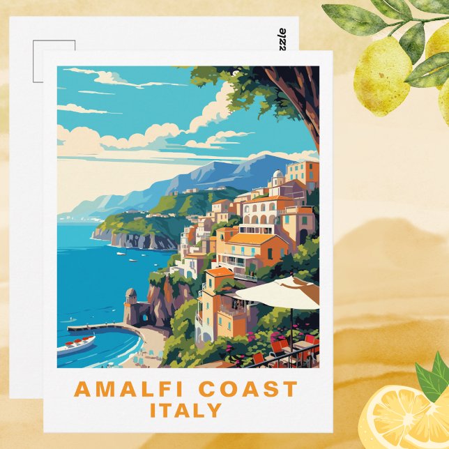 Carte postale de voyage rétro de la côte amalfitai (Retro Amalfi Coast Italy Travel Postcard)