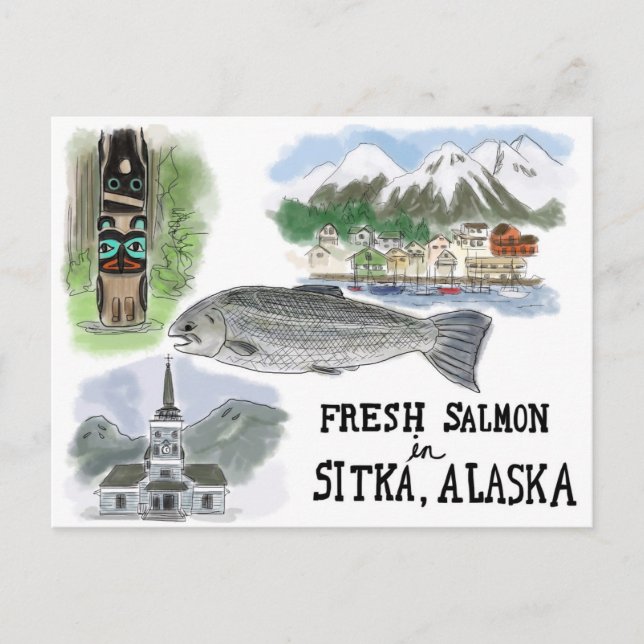 Carte postale de voyage : Saumon à Sitka, Alaska (Devant)
