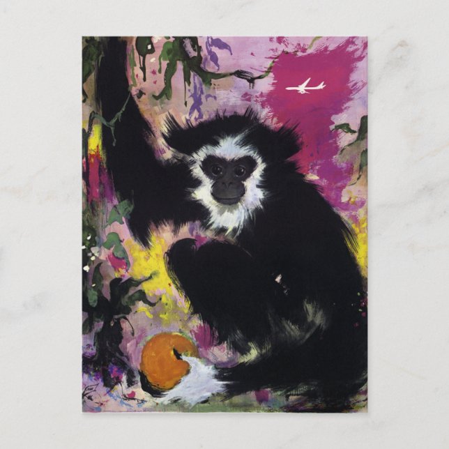Carte postale de voyage singe gibbon d'Extrême-Ori (Devant)
