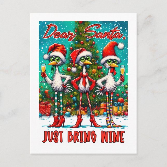Carte Postale Dear Santa Just Bring Wine  (Devant)