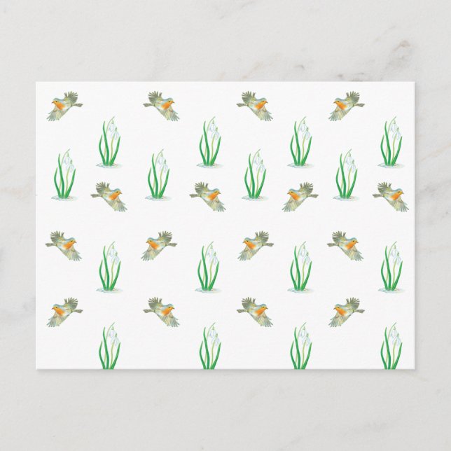 Carte Postale Début du printemps Robin Oiseaux et Motif de snowd (Devant)