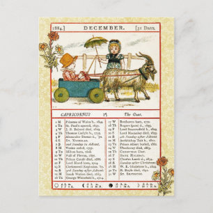 Carte Postale Décembre 1884 Almanac.  Capricorne, La Chèvre