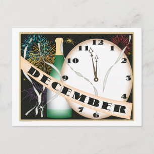 Carte Postale Décembre Art Déco Champagne et feux d'artifice