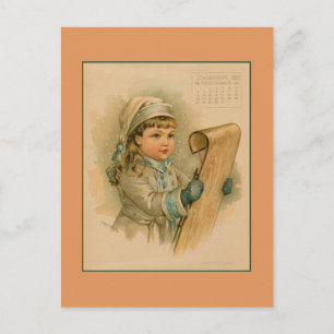 Carte Postale Décembre vintage 1891 beaux enfants dessin