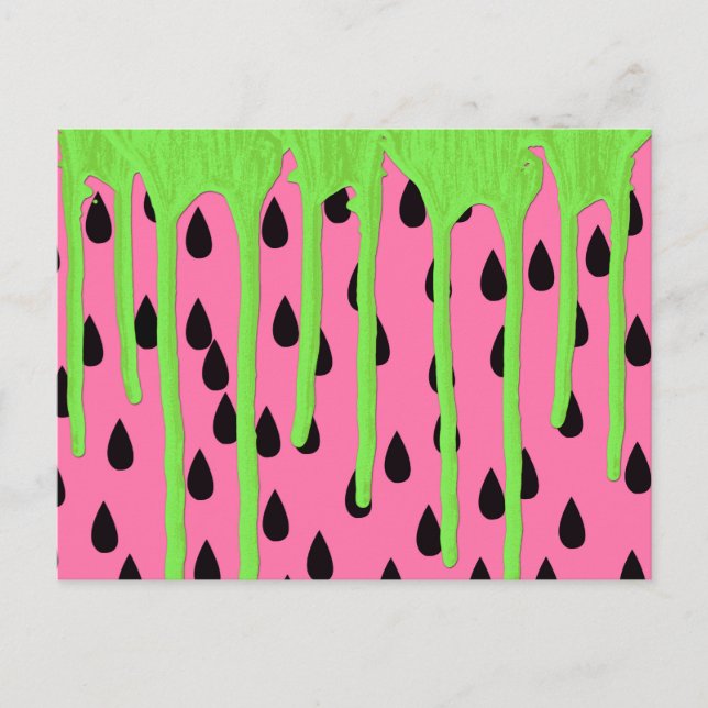 Carte Postale Déchets de peinture vert néon à pastèque funky (Devant)