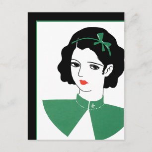 Carte Postale Déco fille en vert