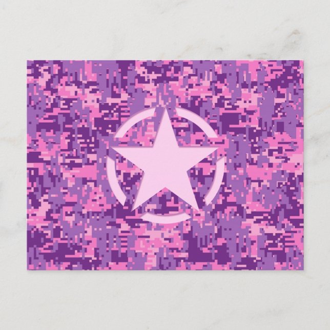 Carte Postale Déco rose étoile sur le style Camo numérique (Devant)