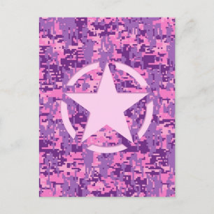 Carte Postale Déco rose étoile sur le style Camo numérique