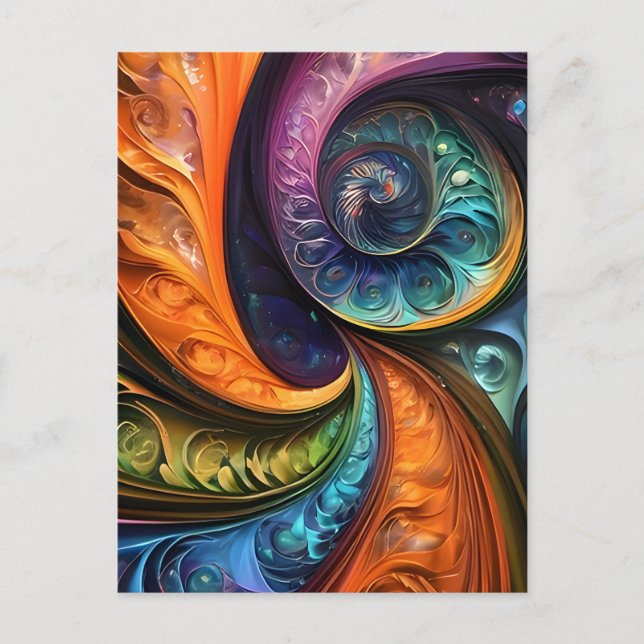 Carte Postale décochettes : design fractales moderne, coloré (Devant)