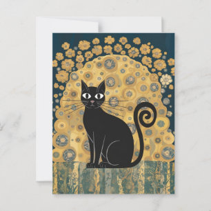 Carte Postale Décor doré Gustav Klimt Style Chat Noir Art