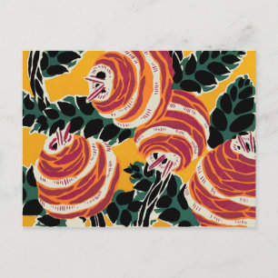 Carte Postale Décor floral Art déco jaune moutarde et orange