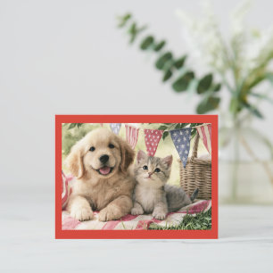 Carte Postale Décorations du quatre juillet et animaux mignons,