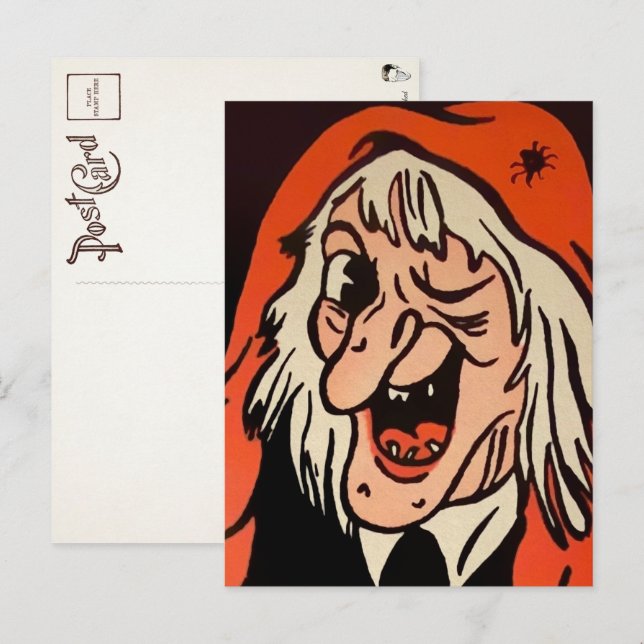 Carte postale décorative de visage de sorcière vin (Devant / Derrière)
