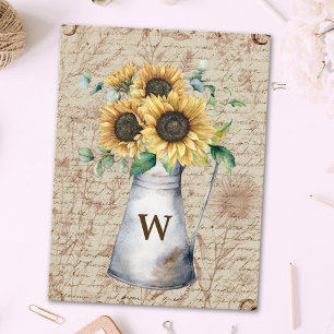 Carte Postale Découpage de lettre vintage tournesol rustique mon