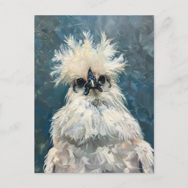 Carte Postale Découpage de peinture à l'huile de poulet blanc bo (Devant)