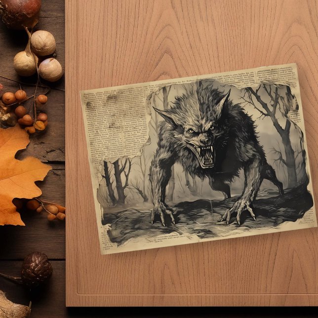Carte Postale Découpage vintage de l'Halloween Werewolf (Créateur téléchargé)