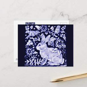 Carte Postale Dedham Blue Rabbit, Classic Blue & White Design