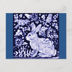 Carte Postale Dedham Blue Rabbit, Classic Blue & White Design