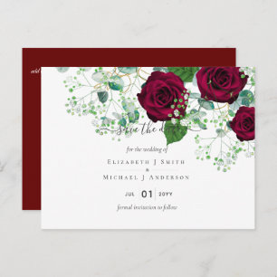 Carte Postale Deep Red Burgundy Mariage Rose Date de sauvegarde