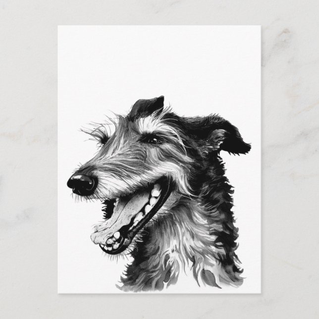 Carte Postale Deerhound noir et blanc | Cute Hound (Devant)