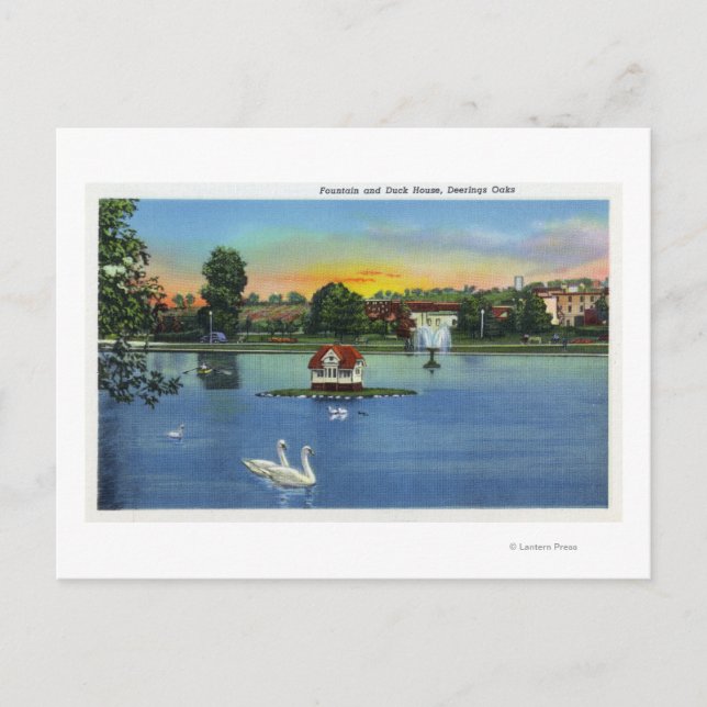 Carte Postale Deering Oaks Fontaine et Duck House View (Devant)