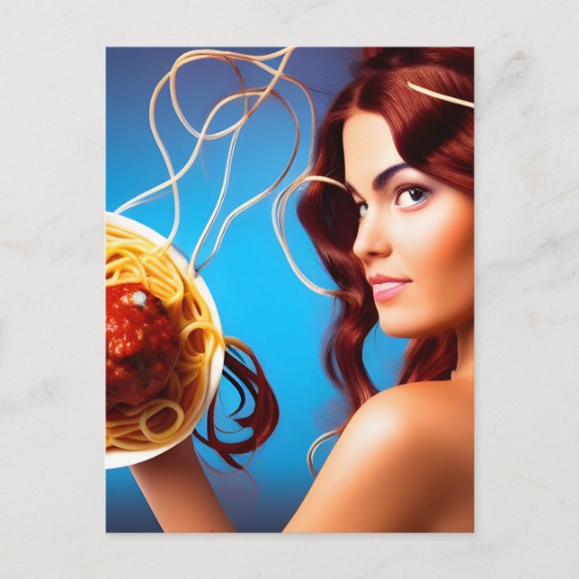 Carte Postale Déesse Avec Une Plaque De Spaghetti Et De Boules D (Devant)