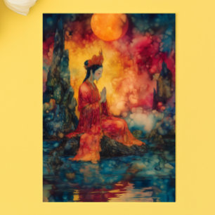 Carte Postale Déesse bouddhiste Guanyin Arc-en-ciel Surréaliste 