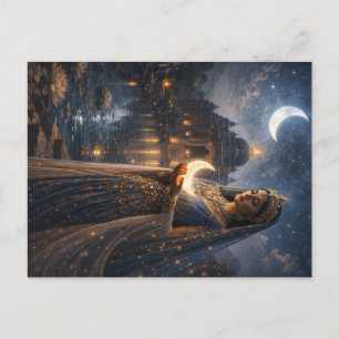 Carte Postale Déesse de la lune avec un croissant lumineux
