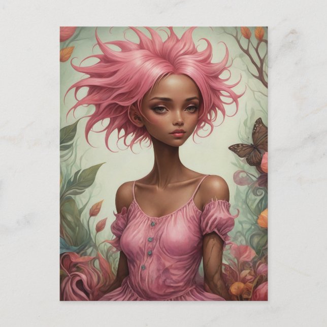 Carte Postale Déesse des cheveux roses (Devant)