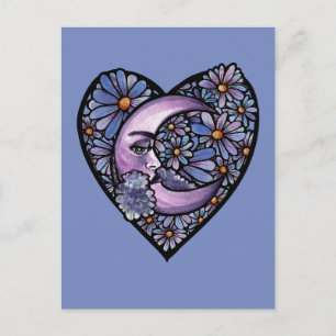 Carte Postale Déesse Fleur Lune Fleurs Violettes Enfant de la Lu