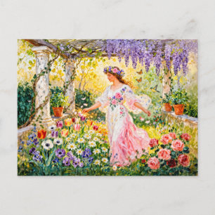 Carte Postale Déesse grecque Flora dans un jardin