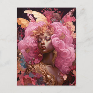 Carte Postale Déesse noire en rose et or