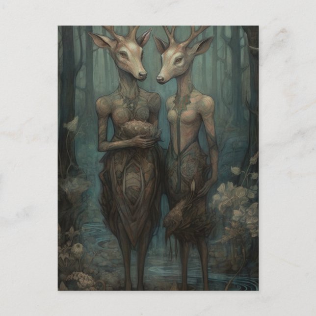 Carte Postale Déesses cerfs dans les bois (Devant)