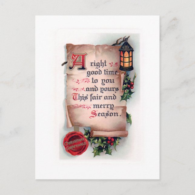 Carte Postale Défilement vintage avec lanterne et voeux de Noël (Devant)