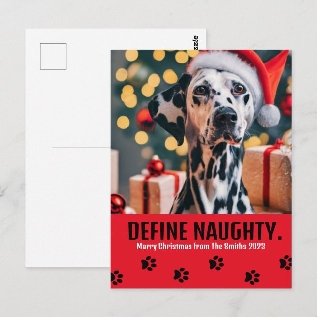 Carte Postale Définir Naughty Pet Photo Christmas Red Holiday (Devant / Derrière)