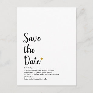 Carte Postale Définition de Save the Date Script Cœur d'Or