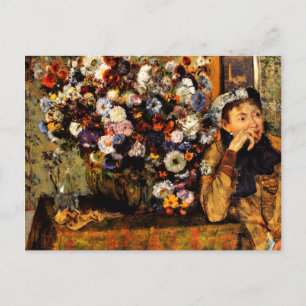 Carte Postale Degas - Une femme assise à côté d'un vase de fleur