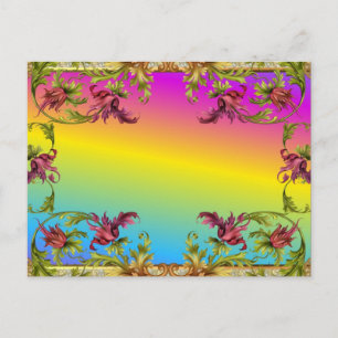Carte Postale Dégradé arc-en-ciel avec fleur violette fleur de l