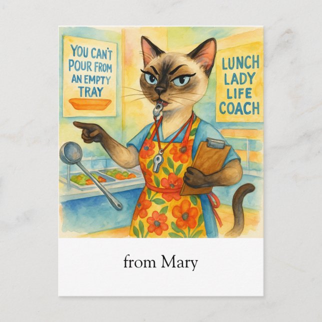 Carte Postale Déjeuner Lady Life Coach pour chat Cafétéria Sages (Devant)