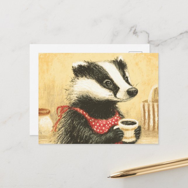 Carte Postale Délai De Café Avec L'Adorable Miss Badger (Devant/Arrière en situation)