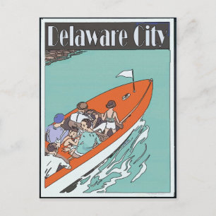 Carte Postale Delaware City, Promenade en bateau, Style vintage