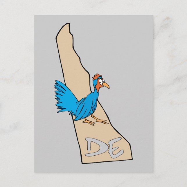 Carte Postale Delaware DE Map & Blue Hen Cartoon Art Moto (Devant)