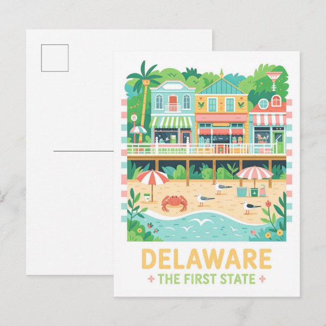 Carte Postale Delaware Premier Etat USA Summer Travel (Devant / Derrière)