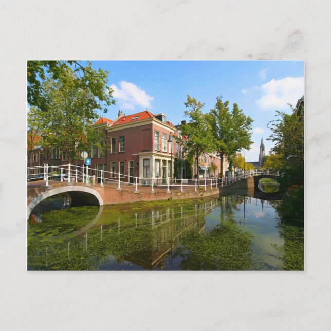 Carte Postale Delft, canal, pont et vieilles maisons (Devant)