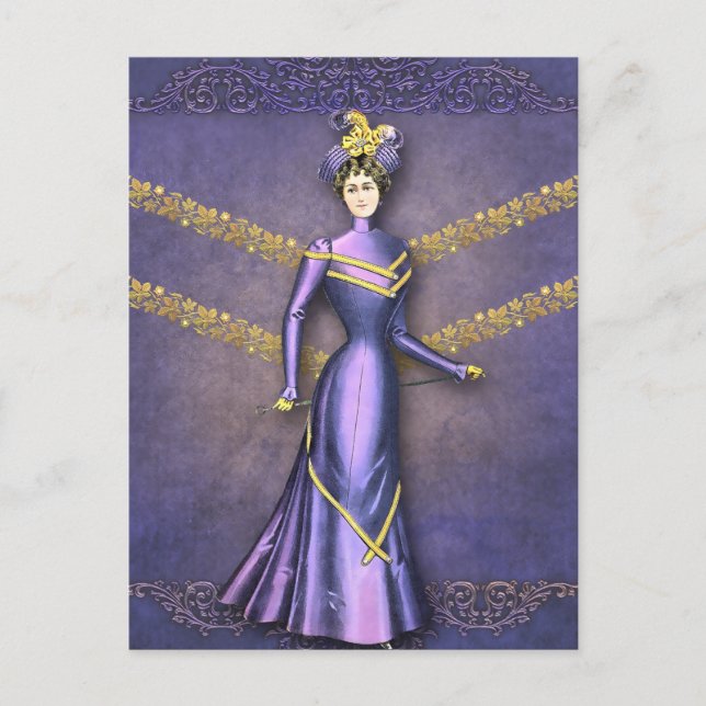 Carte Postale DELIA : 1890s ROBE DE MARCHE en violet et or (Devant)
