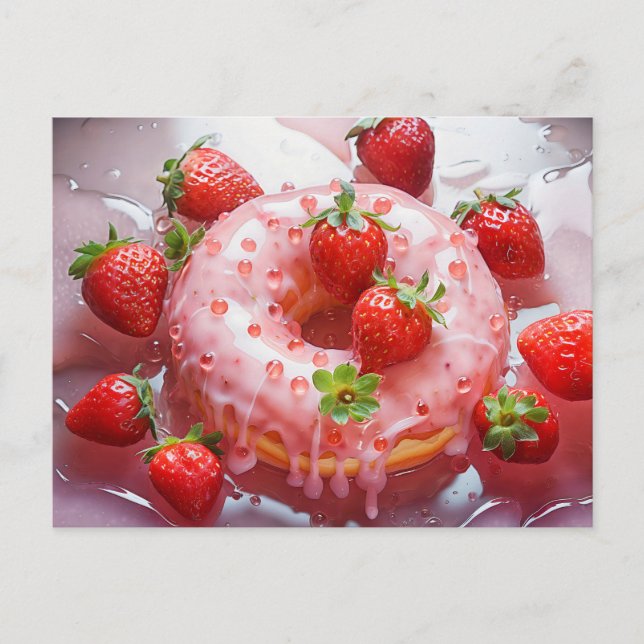 Carte Postale Délicat beignet avec glaçage au sucre, fraise (Devant)