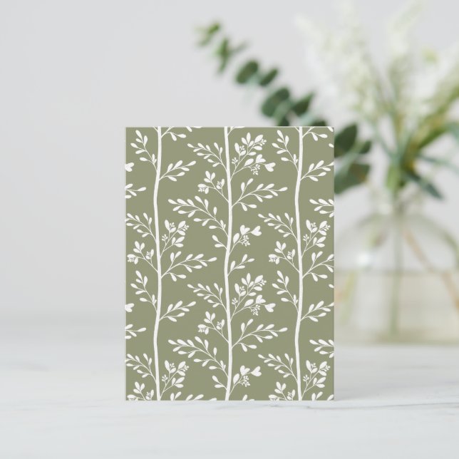 Carte Postale Delicate Flower Buds Bloom Minimalist Olive Floral (Debout devant)